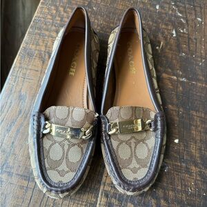 Coach Brown Signature Canvas Loafers with Gold-Tone Hardware size 7